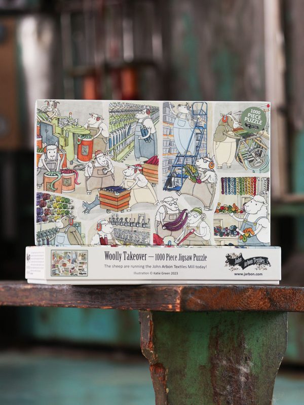 Jigsaw puzzle featuring sheep working in the mill