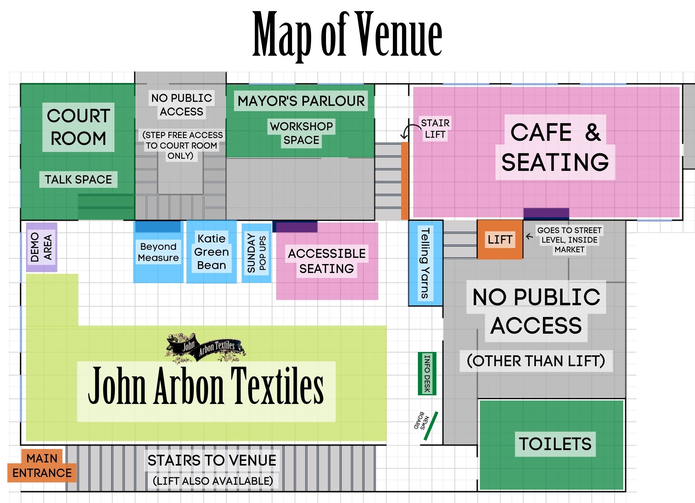 A map of the venue, detailing stands, toilets and cafe. 