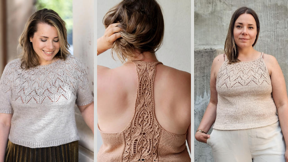 knitted t-shirt, racer-back and sleeveless top all with lace details